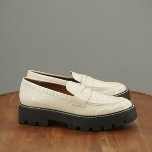 Franco Sarto Womens Balin Loafers Lug Sole Platform Cream Patent Leather 8M